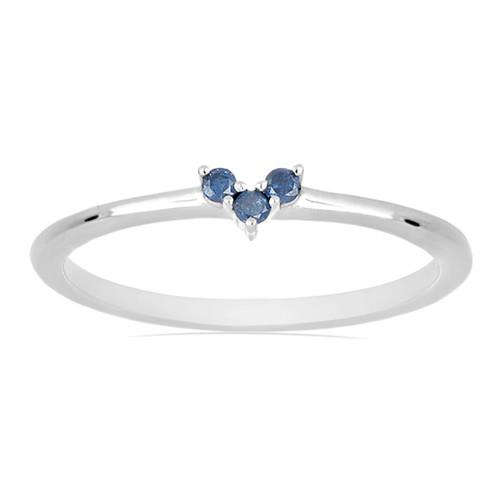 STERLING SILVER NATURAL BLUE DIAMOND DOUBLE CUT GEMSTONE RING